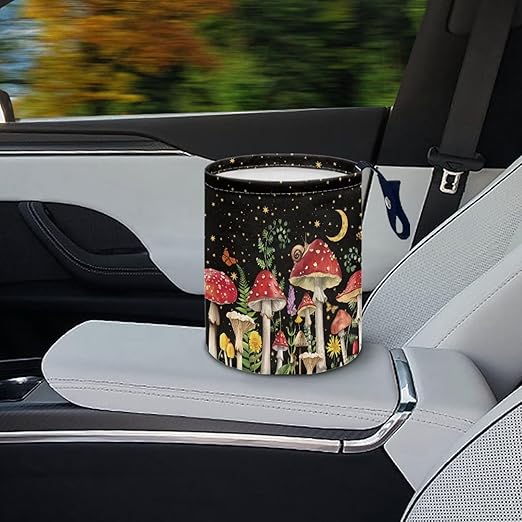 Mushroom Starry Sky Collapsible Floral Trash Can - Accessories for Cars, Camping & Family Gatherings, Easy to Clean