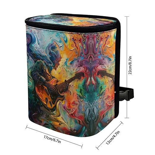 1.2 Gallons Car Trash Bin, Death Rock Print Trash Can for Truck, Adjustable Hanging for Tail of Console/Back of Seats, Odor-Free with Zipper Leak-Proof Design, Mini Size for Convenience