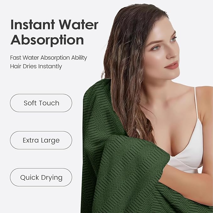JML Microfiber Bath Towels, Large Bathroom Towel for Adult, Pack of 2, 30" x 60", Soft, Super Absorbent and Fast Drying, Use for Hair Wrap, Sport, Fitness, Yoga, Diamond Cross Grid Olive-Green