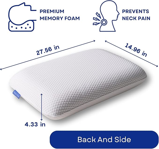 Classic Memory Foam Pillow with Bag – Ergonomic Cervical Neck Pillow for All Sleep Positions – Cervical Alignment Support and Daily Sleeping Comfort