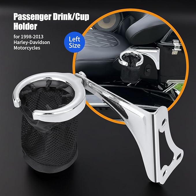 Motorcycle Passenger Cup Holder Adjustable Rear Armrest with Drink Holder for Harley Davidson Electra Glides Ultra Limiteds Road Glide 1997-2013 (Left)