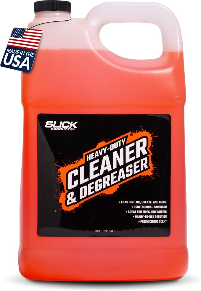 Slick Products Heavy-Duty Cleaner & Degreaser – Professional Strength Citrus Formula for Tires, Wheels, Engines, Chains & Tough Grime – Ready to Use or Dilute, 128 oz