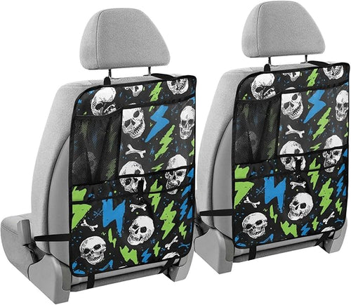 1 Pack Back Seat Car Organizer with Storage Pockets Kick Mats Back Seat Protector Hanging Car Organizer Automotive Seat Back Cover Organizers Skull Lightning Colorful