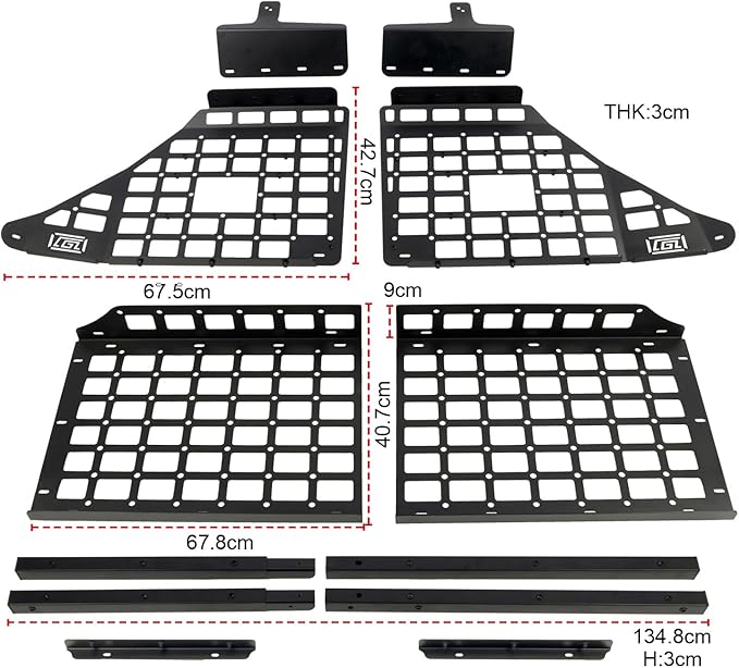 L2R Molle Panel for Toyota 4Runner 2010-2024 Trunk Shelf Cargo Upper Roof Panel Modular Storage Panel Debris Racks Storage Carrier Trunk Organizer Kit Aluminum Alloy 1 Set