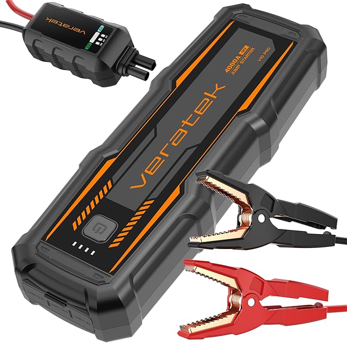 V10 Pro 4000A Car Battery Jump Starter Portable (10.0L Gas & 8.0L Diesel) – 12V Lithium Battery Booster Pack with SmartCharge Safety, Jumper Cables, 24000mAh Power Bank, Jump Box, LED Light