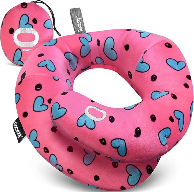 BCOZZY Kids Travel Neck Pillow (3-7 Y/O)- Patented Soft Toddler Pillow for Head & Chin Support in Car Seat, Airplane, and Road Trip Sleeping. Adjustable Size. Fully Washable. Carry Bag. Small, Hearts