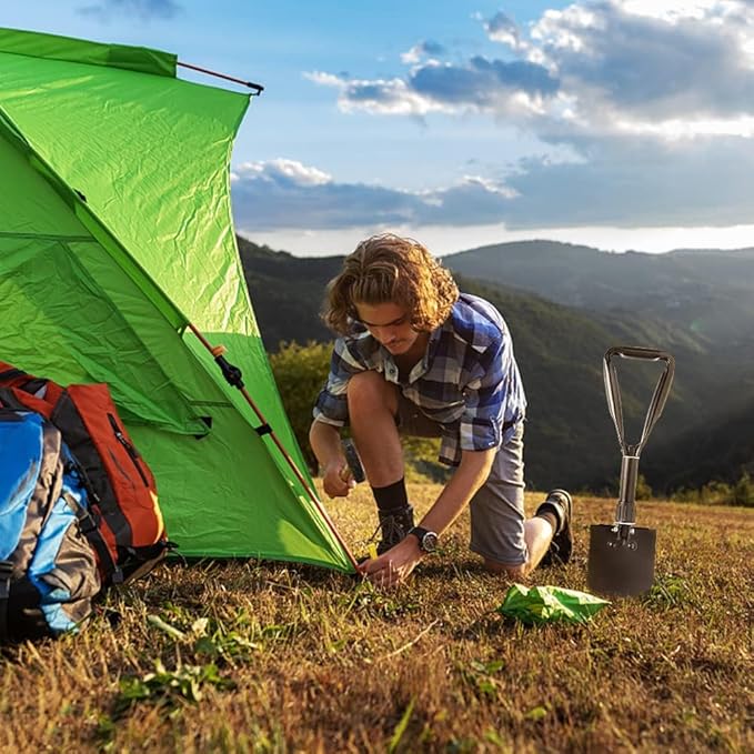 Digging Shovel, 15.35'' Lightweight Camping Shovel Portable High Carbon Steel Folding Mini Trowels for Off Road, Camping, Gardening, Beach, Digging Dirt, Sand, Mud & Snow