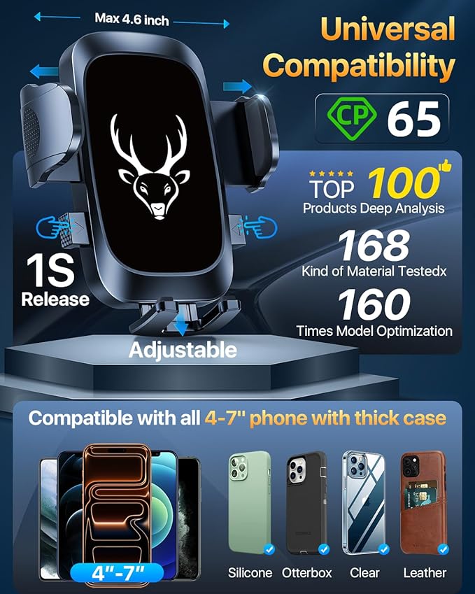 【98+LBS Strongest Suction & Military-Grade】Ultimate Car Phone Mount【Patent & Safety Cert】 Cell Phone Holder Truck Stand for Dashboard Windshield Vent for iPhone 17 Pro Max 16 15 Samsung,Graphite Black