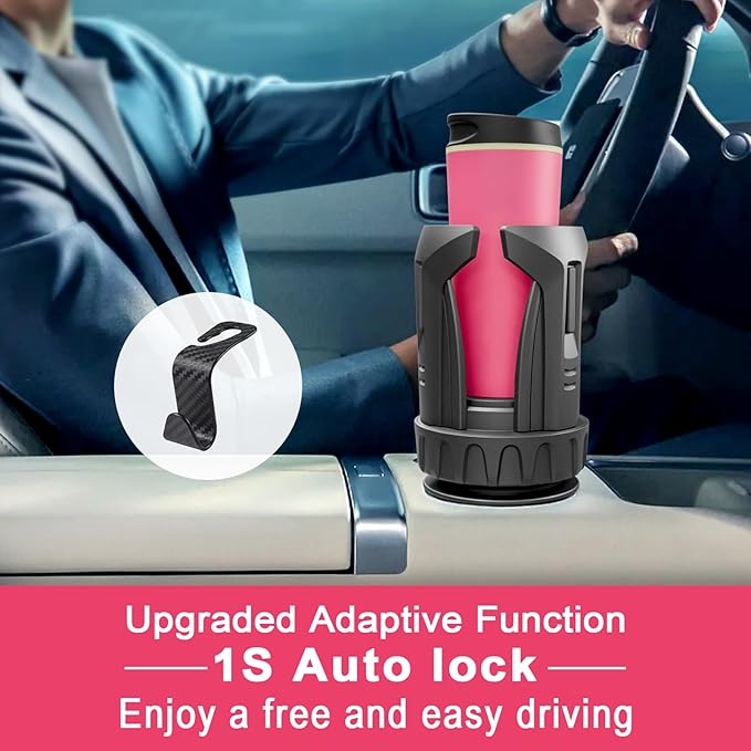 Cup Holder Expander, Automatic Car Cup Holder Expander Holds Large Water Bottles, for Yeti, Owala Travel Tumbler & Mugs, Adjustable Arms & Extendable Base Insert Accessories (CUP03T, 1PACK)