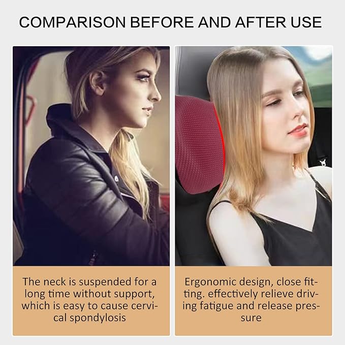 Super Great Car Headrest Pillow, Car Pillow for Neck Pain Relief with Adjustable Strap, 100% Memory Foam & Breathable Removable Cover, Ergonomic Design - Softness Travel Car Neck Pillow(Wine-Red, 1PC)