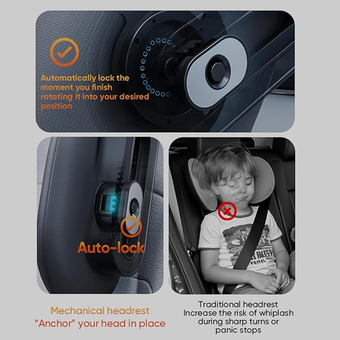 Car Headrest Pillow with Hook, Adjustable Car Seat Neck Support with Memory Foam & Ice Silk, 360° Rotating Travel Sleeping Headrest for Kids & Adults