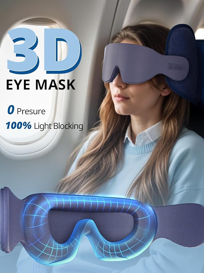 Travel Pillows for Airplanes, Airplane Pillow with Sleep Eye Mask, 360° Support Headrest Strap Travel Essentials for Long Flight, Car Trip, No Bobblehead, Fit Various Heights, Dark Grey