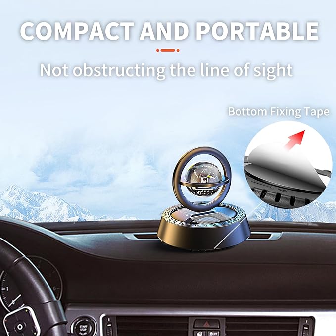 Kwak's Car Air Freshener Solar Energy Rotating Refillable Air Purifier for Car Interior Dashboard Autorotation Decoration Accessories (Black-1)