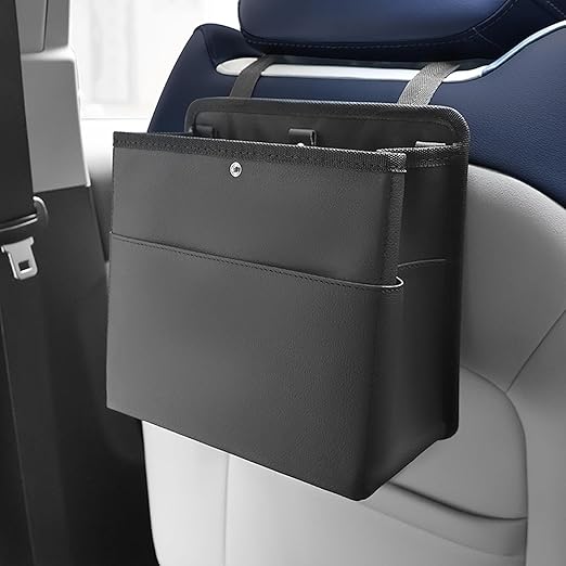 Foldable Car Trash Can, Hanging Car Garbage Can for Back Seat and Front Seat, Leather Automotive Garbage Organizer Bin for SUVs, Vans, and Trucks (No Garbage Bag)