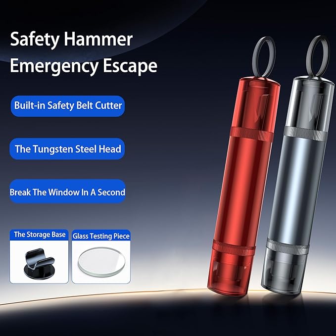 Safe Hammer Car Window Breaker Seatbelt Cutter Under Water or Fire,2 IN1 Window Breaker Tool Auto Glass Breaker Emergency Escape Tool Kit,Car Accessories All Vehicles(2 PCS Black & Red)