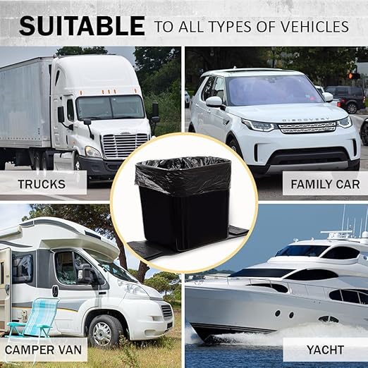 Car Trash Can – Leakproof 1.4 Gallon Compact Garbage Bin with Stability Flap & Anti-Slip Base | Portable Trash Holder for Cars, Trucks, SUVs, Minivans – Includes Trash Bags (Black, Large)