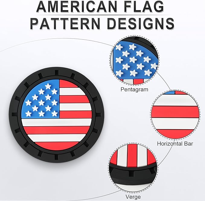 JUSTTOP Car Cup Holder Coaster,American Flag Non-Slip Insert Car Cup Coaster,Car Accessories Interior for Women and Man,4 Pack Multicolour