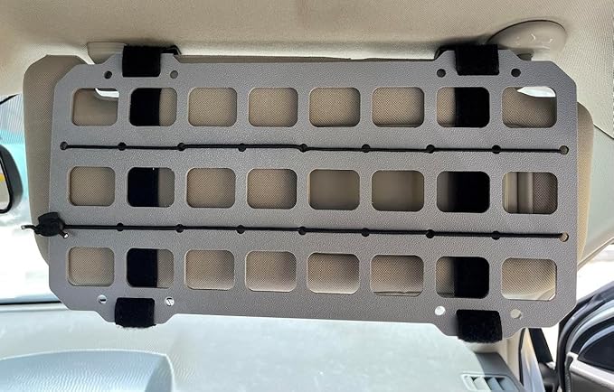 TACNEX Vehicle Rigid MOLLE Panel for Car Visor Organizer EDC Pouch Tool Holster Bag Holder Tactical Gear Rack Truck Equipment Mount Plate Modular Storage Shelf Auto Interior Accessories Light Grey