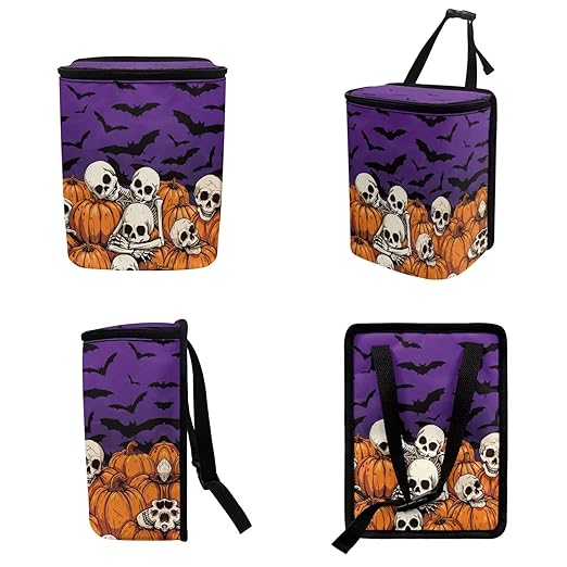 1.2 Gallons Car Organizers and Storage, Skeletons Halloween Print Car Garbage Bin, Adjustable Hanging for Tail of Back of Seats, Easy to Install, Odor-Free with Zipper Leak-Proof Design