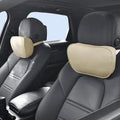 Car Neck Pillow for Headrest, 2 Pack PU Leather Car Headrest Pillow for Neck Support, Super Soft Ergonomic Du-Pont Bio Cotton Travel Pillow with Adjustable Strap (Beige, Shaped Style)