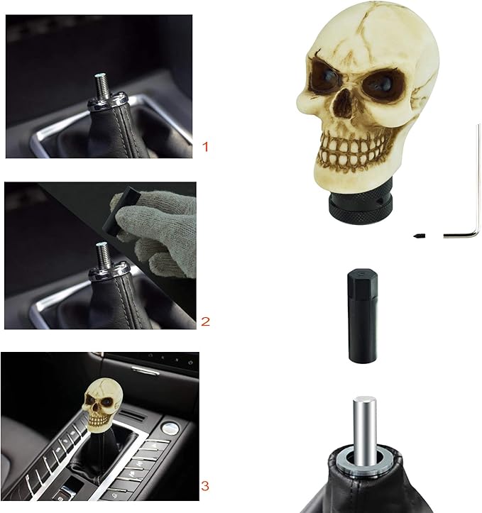 Lunsom Skull Gear Stick Shifter Knob, Resin Gear Shift Head Shifting Stick Handle Car Transmission Fit Automatic Manual Vehicle (White)