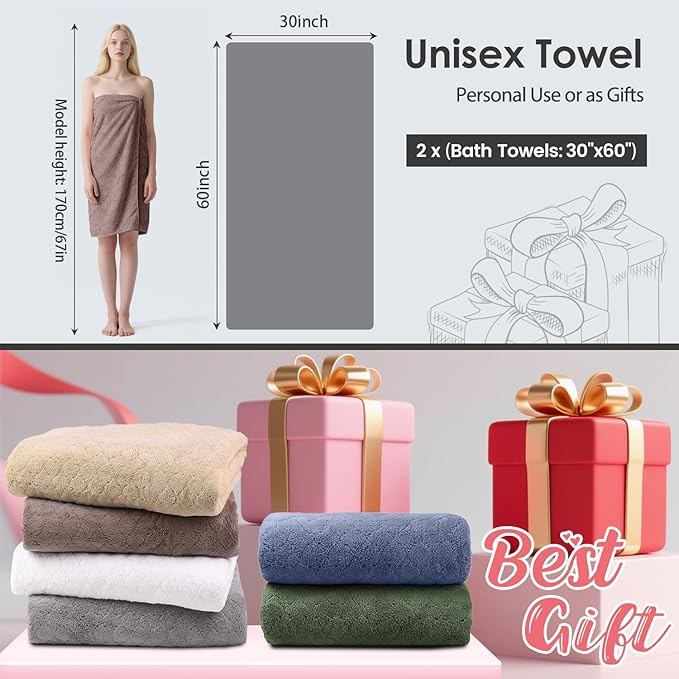 JML Microfiber Bath Towels, Oversized, Ultra Soft, Super Absorbent and Fast Drying, No Fading Large Bathroom Towel Set for Sport, Travel, Fitness (Coral Fleece - Chocolate, 30 in x 60 in)