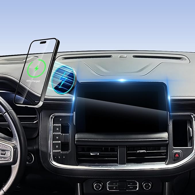 Phone Mount for Chevrolet Chevy Tahoe/Suburban/GMC Yukon 2021-2024 Accessories 10.2-inch Screen, Car Magnetic Phone Holder Compatible with MagSafe, Magnets Fast Wireless Charger Cell Phone Base