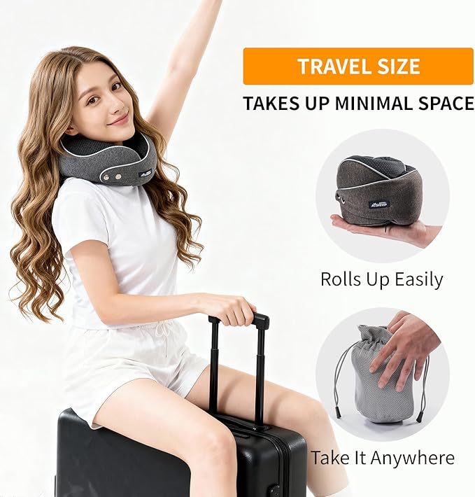 Travel Pillow, Memory Foam Neck Pillow Airplane, Travel Pillows for Airplanes, 360º Ergonomic Design Travel Neck Pillow for Travel, Car Rides, and Home, Ideal for Adults and Kids