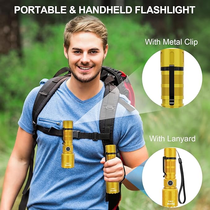 Banral Flashlights High Lumens Rechargeable, Super Bright Long Range Small Powerful Flashlight, 6 Modes LED Tactical Pocket Waterproof Flash Light for Home Emergency (2, Yellow Gold)