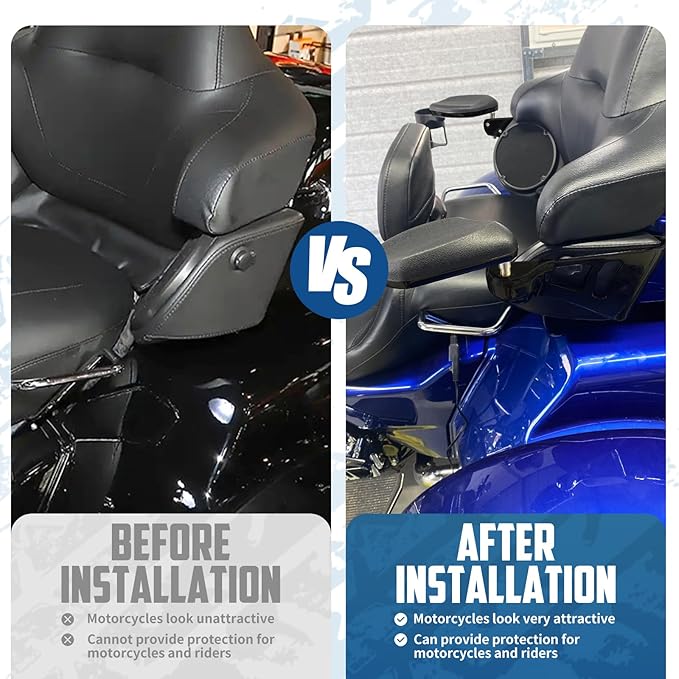 Adjustable Passenger Armrests with Cup Holder for Motorcycle Accessory Compatible with Harley Touring Electra Glide Road Glide Ultra Tri Glide 2014-2024 (Black)