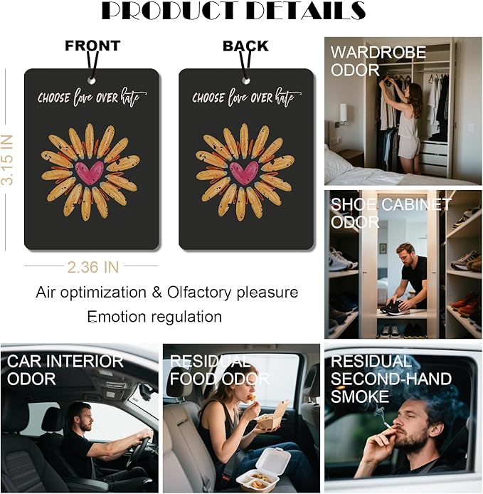 'Choose Love Over Hate' Floral Car Air Fresheners - Inspirational Quotes & Colorful Flower Designs, 4 - Pack Ideal Decor & Gift for Positivity Seekers, for Car, Closet & Home