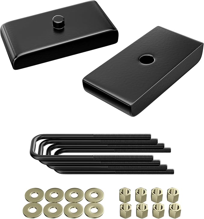 1" Leveling Lift Block Kit for 1999-2023 Silverado Sierra 1500 2WD 4WD, 1 inch Rear Black Leveling Lift Block Kit Extended Square U-Bolts