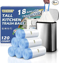 18 Gallon Trash Compactor Bags with Drawstring - 120 Count Heavy Duty 1.7 Mil Garbage Bags 68 Liter Tall Kitchen Bin Liners Unscented White for Home Yard Lawn