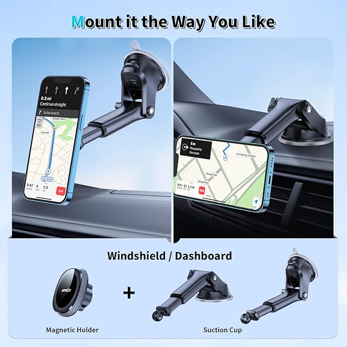 APPS2Car for MagSafe Car Mount, Magnetic Phone Holder for Dashboard Windshield iPhone Car Holder Compatible with iPhone 15 14 13 12 Pro Plus Max Mini MagSafe Mount, 17 Strong Magnets, Green