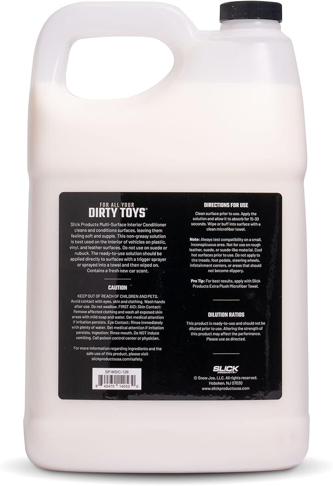 Slick Products Multi-Surface Interior Conditioner – Cleans & Conditions Vinyl, Plastic & Leather – Non-Greasy Car Interior Cleaner & Protectant – Fresh New Car Scent – 128 oz.