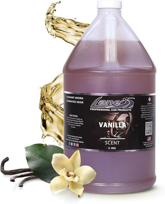 LANE’S Premium Car Air Freshener "Vanilla" - 128oz Water-Based, Long-Lasting Auto Scent Spray - Food, Pet, Odor Smell Deodorizer for Cars, Trucks, SUVs' Interior Leather, Carpet, Upholstery