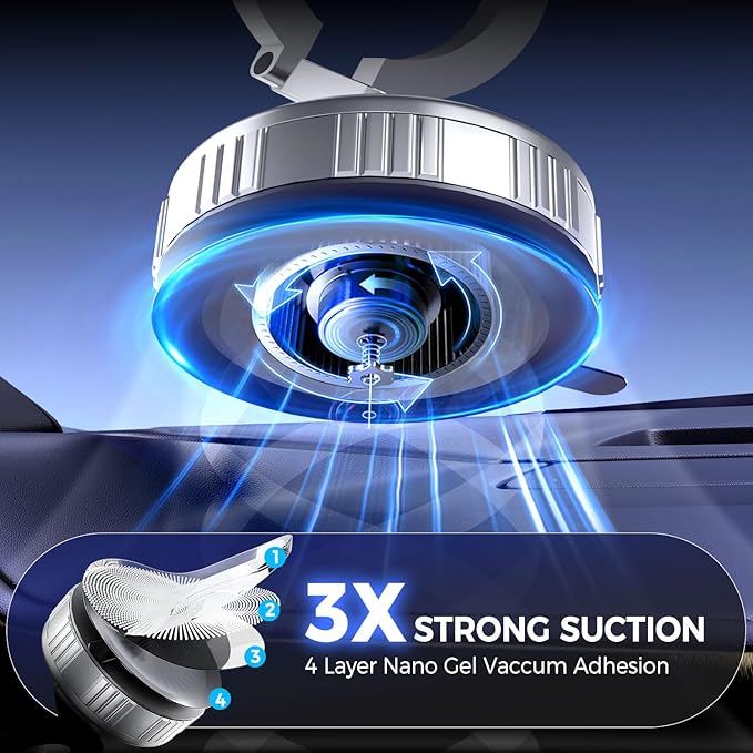 Reinforced Vacuum Magnetic Strong Suction Car Phone Holder,360 Adjustable Car Truck Mount for Magsafe iPhone 17 Pro Max 16 15 14 13 12 Air Plus,Magnet Cell Phone Ring Stand Tripod Automobile Cradles