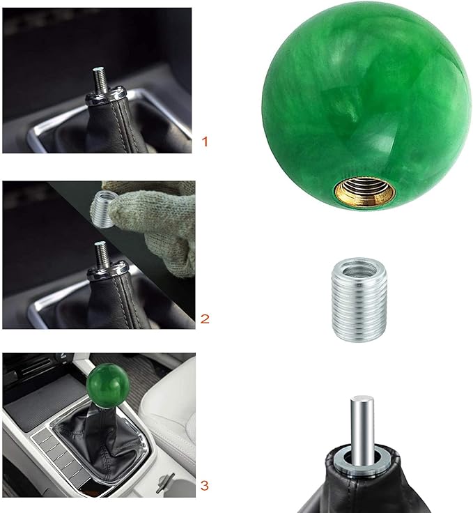 Lunsom Round Shift Knob, Ball Shape Gear Shifter Lever Head Shift Ball Car Stick Handle Fit Most Automatic Manual Transmission Vehicle (M8x1.25, Green)