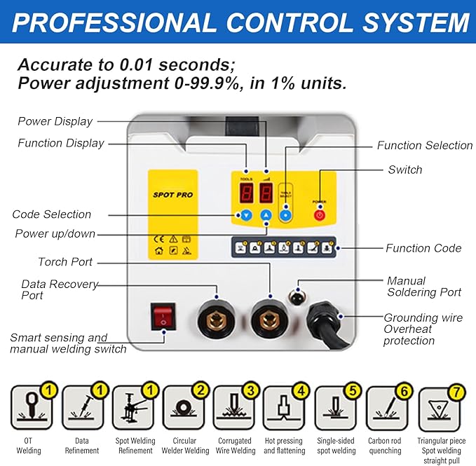 110V Spot Welder Dent Puller Kit Car Body Repair Steel Pulling Data Recovery Function Steel Iron Aluminium Car Auto Repair Machine Stud Welder Dent Puller Machine with Professional Tool Car (F90E)