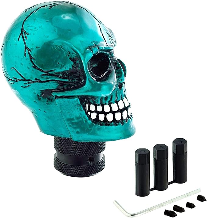 Lunsom Skull Gear Stick Shifter Knob, Resin Gear Shift Head Shifting Stick Handle Car Transmission Fit Automatic Manual Vehicle (Cyan)