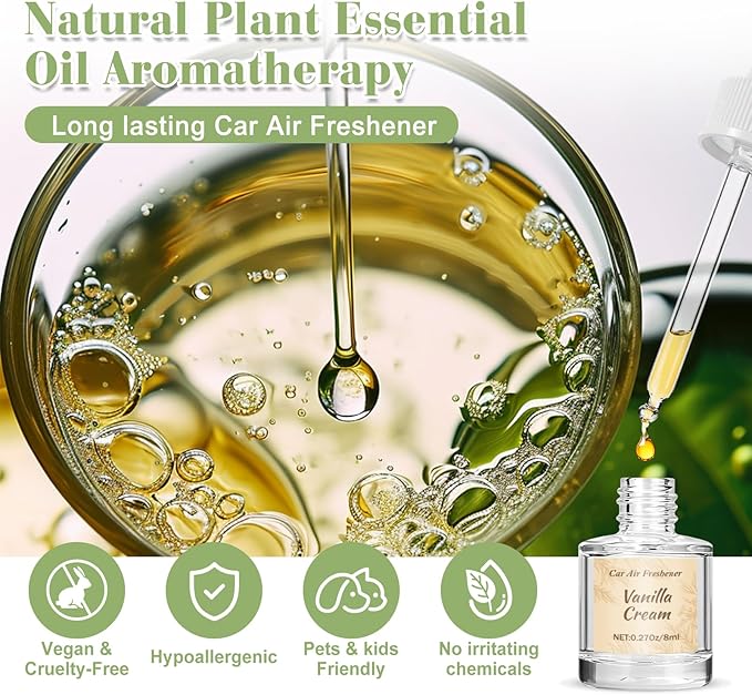 6 Pack Car Air Freshener for Women, Long Lasting Slow-Release Natural Essential Oil Scents Air Freshener Diffuser, Hanging Cute Car Accessories, Refined Auto Interior Decor Gift (8ml Each)