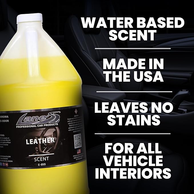 LANE’S Premium Car Air Freshener "Leather" - 128oz Water-Based, Long-Lasting Auto Scent Spray - Food, Pet, Odor Smell Deodorizer for Cars, Trucks, SUVs' Interior Leather, Carpet, Upholstery