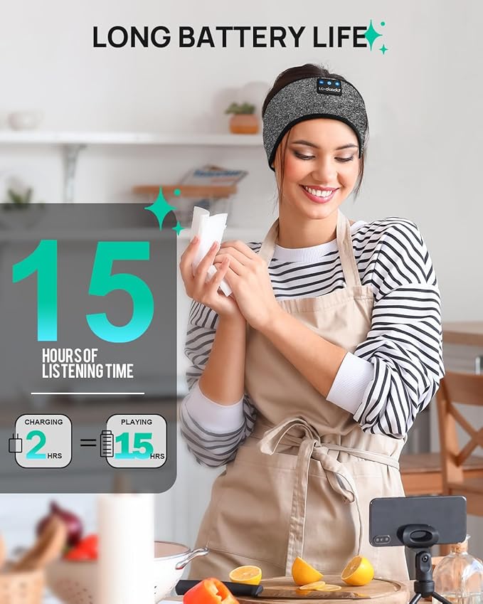 LC-dolida Sleep Headphones Headband Bluetooth 5.4, Sports Headband Earphones Wireless with Speaker Microphone USB C for Sleeping Gift Workout Jogging Yoga Insomnia Travel Meditation, Ash Grey