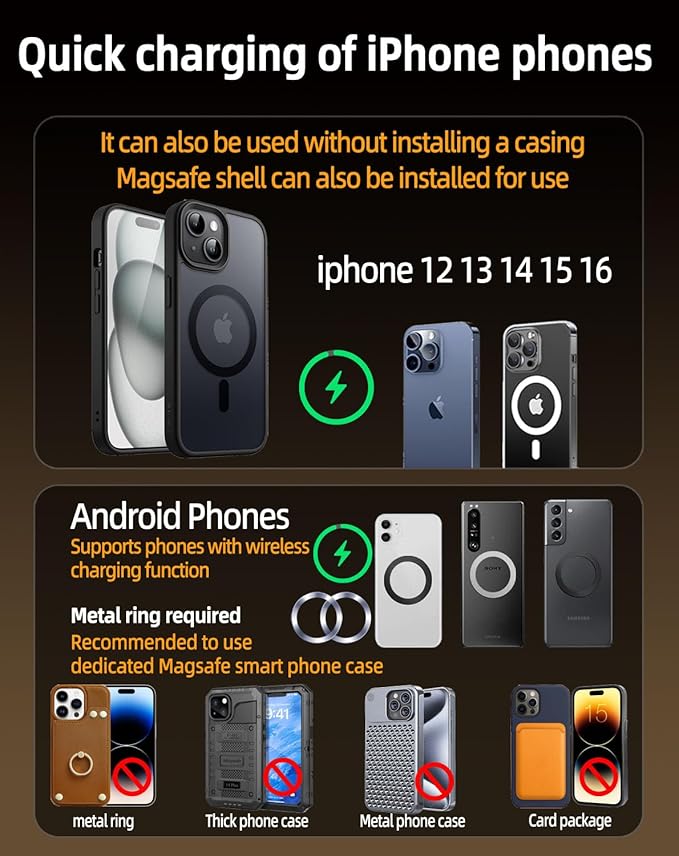 for 15W MagSafe Car Mount Charger, Qi2 Ultra Strong Magnet Phone Holder,【Three-fold Rotation】 LED Magnetic Wireless Car Charger, Car Phone Holder Mount for iPhone 16/15/14/13/12 Pro Max Plus