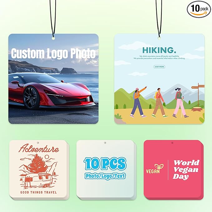 10-1000 Pcs Custom Air Fresheners with Picture - Personalized Photo Logo Text Double Sided Air Freshener Customized Bulk Gifts for Car Business Branding Events (Square, Various)
