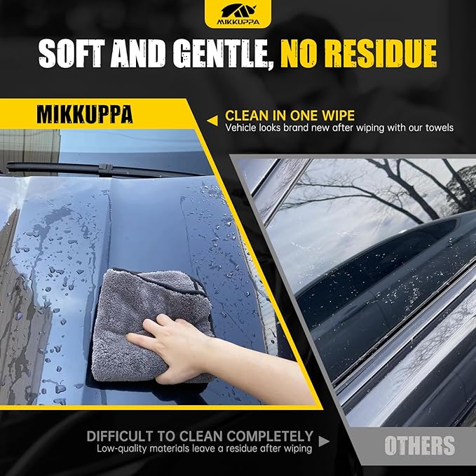 MIKKUPPA Microfiber Towels for Cars - 2-Pack 36"x24" & 16"x16" Extra Large Car Drying Towel with Twisting Yarn Technique, Ultra Absorbent Scratch-Free Car Wash Towels with Detailing Brush & Wash Mitt