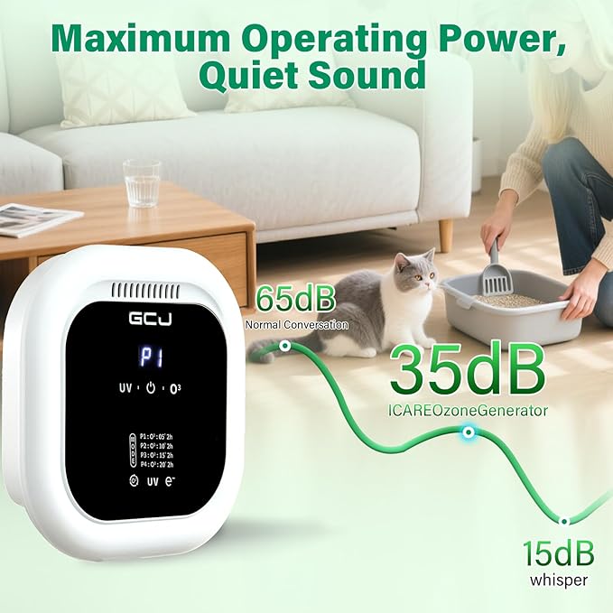 GCJ Air Purifier for Pets,Purify Odor with Negative Ions and Ozone Quiet,Cat Litter Box Exhaust Fan 323ft²,100mg/h,Compact Small Portable Ionizer for Classroom,Toilet, Closet, Room,Office