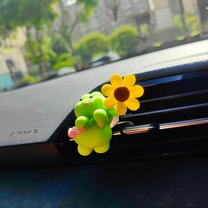 Cute Car Air Freshener for Women/Men, Pilot Car Vent Clips Creative Automotive Fragrance Air Diffuser, Outlet Flower Fan Automotive Decoration Interior Accessories (Flower Frog)