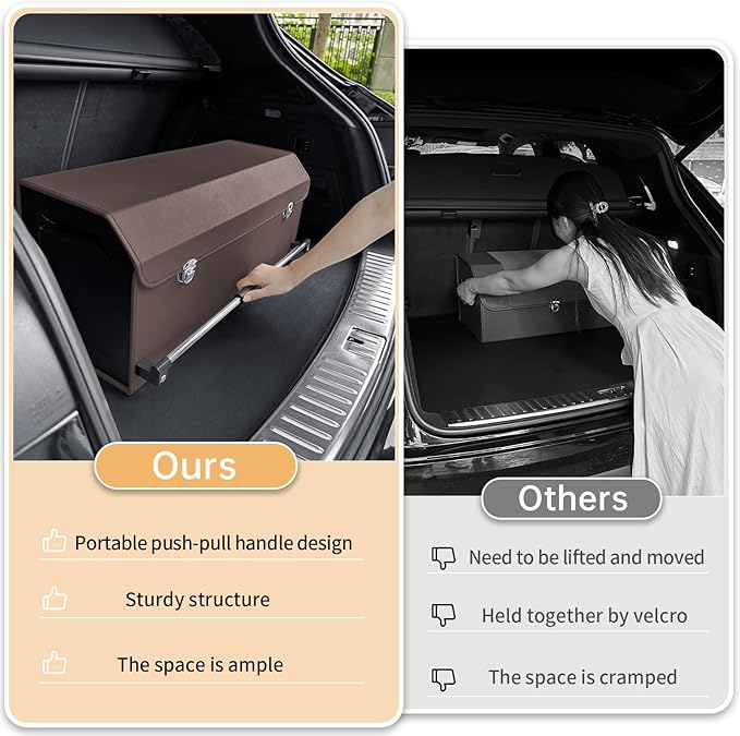 Car Trunk Organizer for SUV Car Trunk Storage Organizer with Lid and Sturdy Handle Collapsible Trunk Organizer for Truck, Sedan, Van (Brown, 27.1 x 11.4 x 12.2in)