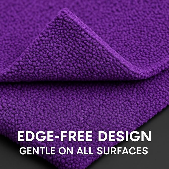 10 Pack Pak Details Edgeless Microfiber Towels for Cars | 16x16 Ultra-Soft, Scratch-Free & Lint-Free Car Detailing Microfiber Cloths for Buffing & Coating | Purple Seamless Finish Auto Cleaning Rags